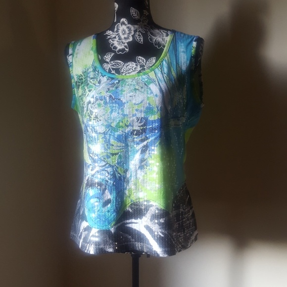Tribal💙Multi Color Sleeveless Top with Sequin - Picture 1 of 6